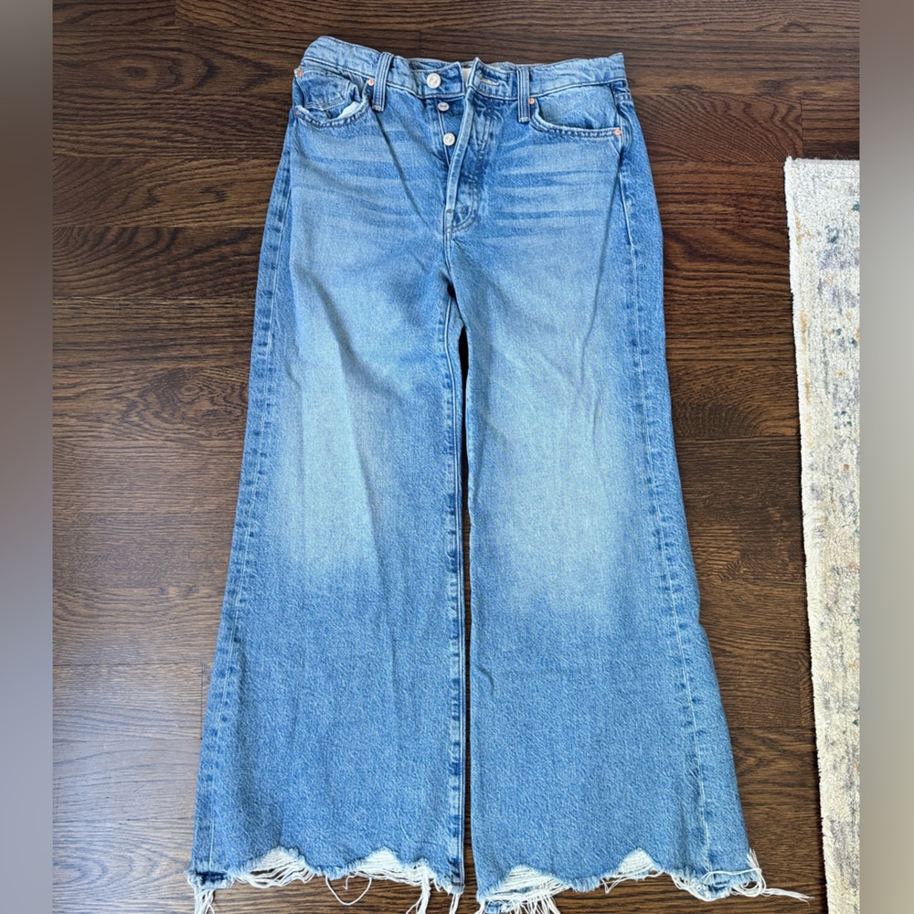 MOTHER Blue Ankle Wide Leg Cropped Jeans
